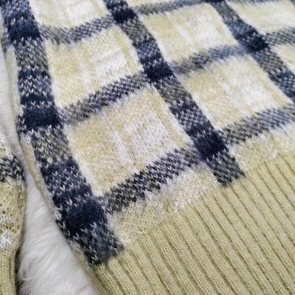 Tory Burch Light Green Mohair-Blend Plaid Brushed Intarsia-Knit Cardigan Medium - Picture 5 of 15